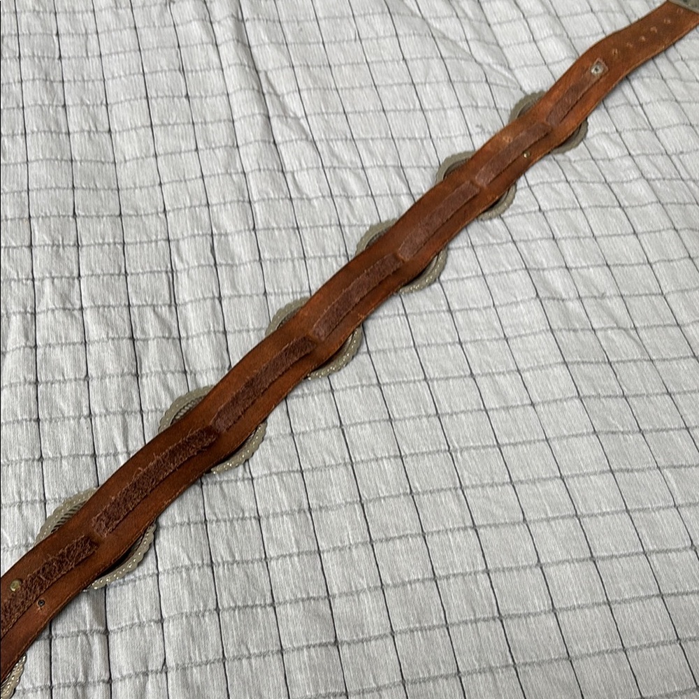 Vintage Brown Leather Belt with Silver Accents - Picture 7 of 11